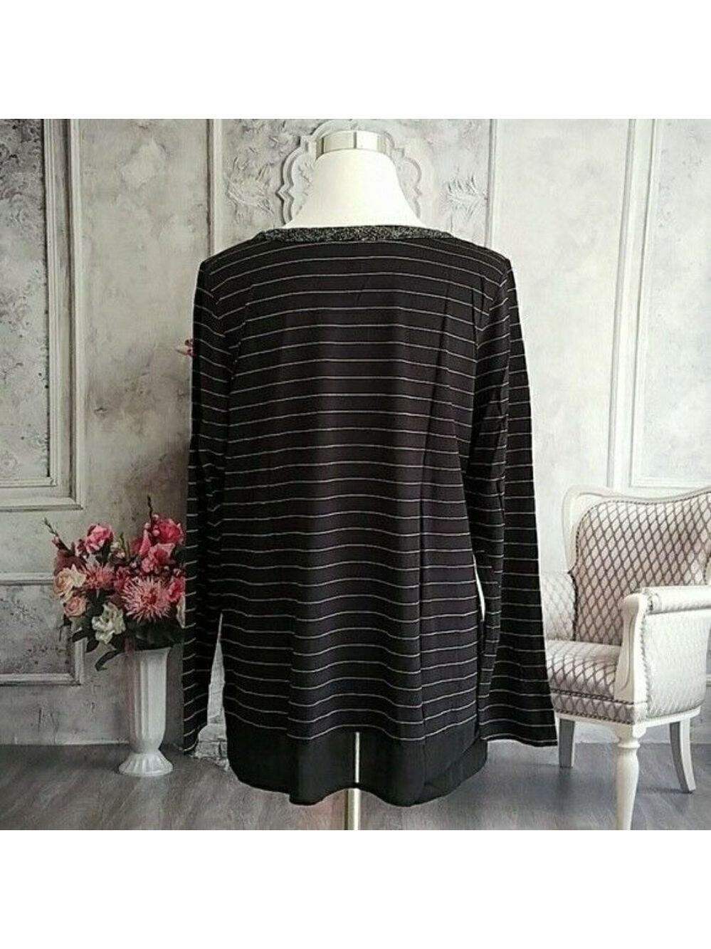 𝅺new Directions Pullover Boat Neck Long Line Long Sleeve Top Plus Size 0X NWT - Picture 4 of 9